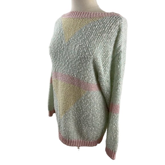 Vintage 80s Here's a Hug Knit Sweater Pastel Loose Knit Chenille - Picture 5 of 7